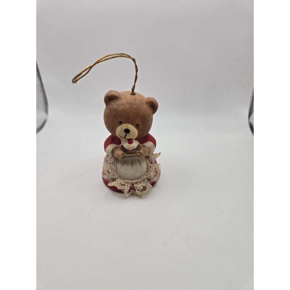 Vintage Lil Chimers Christmas Ornament Jasco Bear Porcelain Bell 2.5" Taiwan